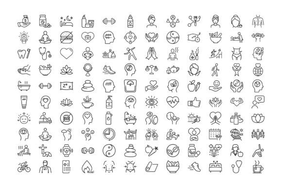 120 Wellness Icon Set, Health SVG Graphics