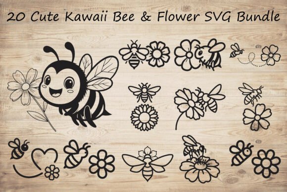 20 Cute Kawaii Bee Flower SVG Bundle: Crafts & Graphics