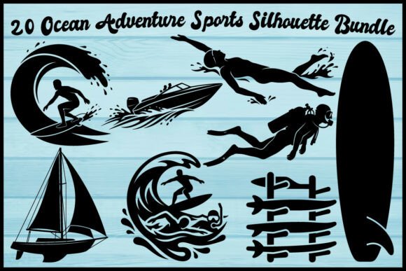 20 Ocean Adventure Sports Silhouette Set