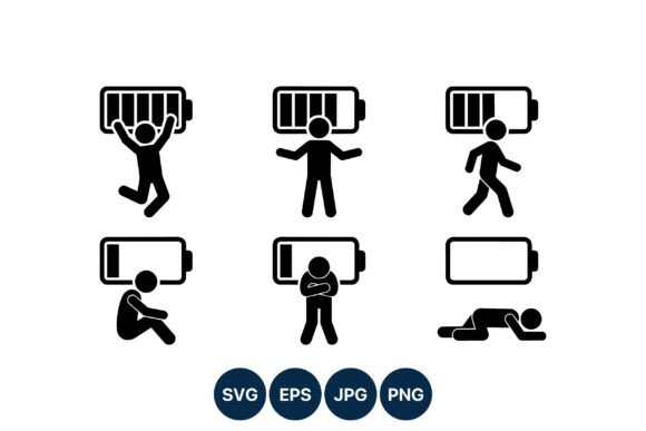 Battery Charge Level Person Icons Graphics & Illustrations