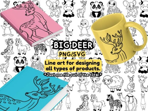 Big Deer Line Art Graphics: PNG & SVG Illustrations