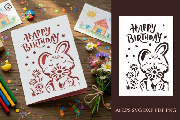 Bunny Birthday Card: A Papercut Graphics Template for Crafts