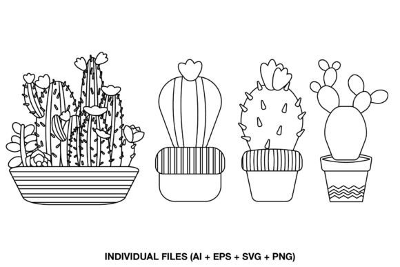 Cactus Line Art Clipart for Crafts & Graphics