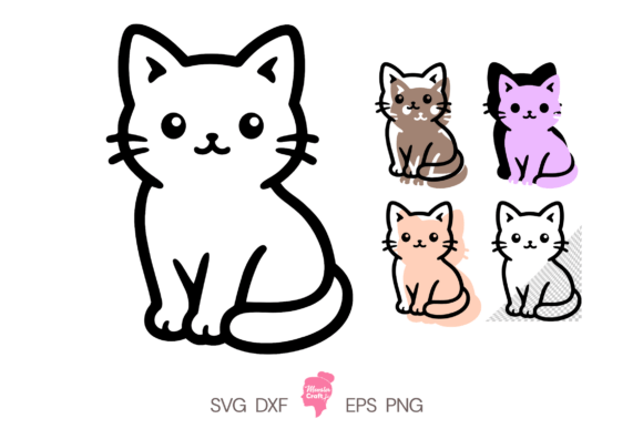 Cat Outline SVG Bundle: 4 Kitten Graphics & Illustrations