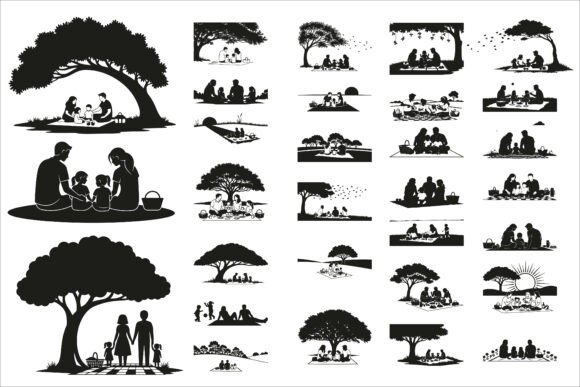 Charming Summer Picnic Family Scene Graphics