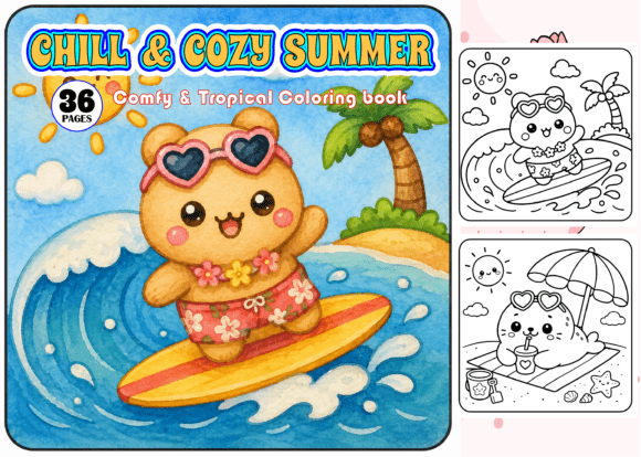Chill Cozy Summer Comfy Tropical Graphics & Coloring Pages Amp