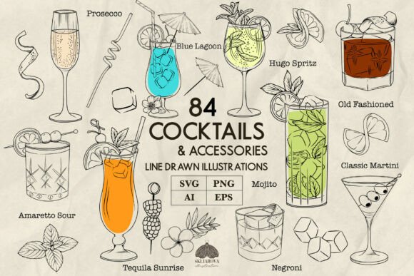 Cocktails and Drinks Line Art Svg: Graphics & Illustrations