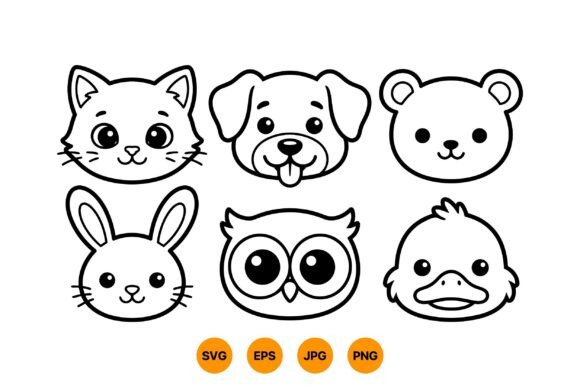 Cute Animal Face Clipart Set: Graphics & Illustrations