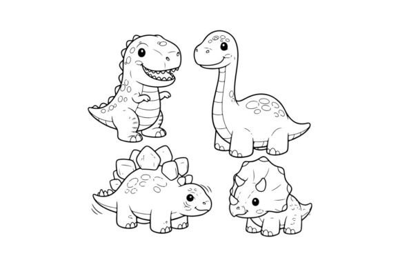 Cute Cartoon Dinosaurs Family Vector Ill: Graphics & Illustrations