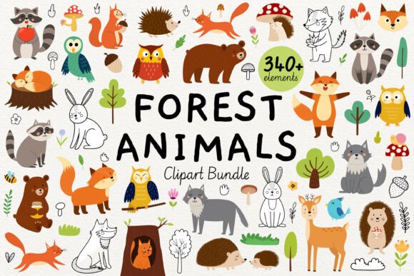 Cute Forest Animals Clipart Big Collecti: Graphics & Illustrations
