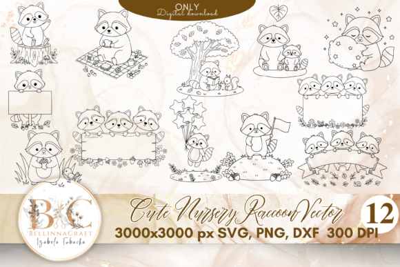 Cute Nursery Raccoon SVG Bundle: Graphics & Illustrations