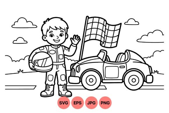 Cute Race Car Driver Clipart: Graphics & Illustrations for Joyful Content