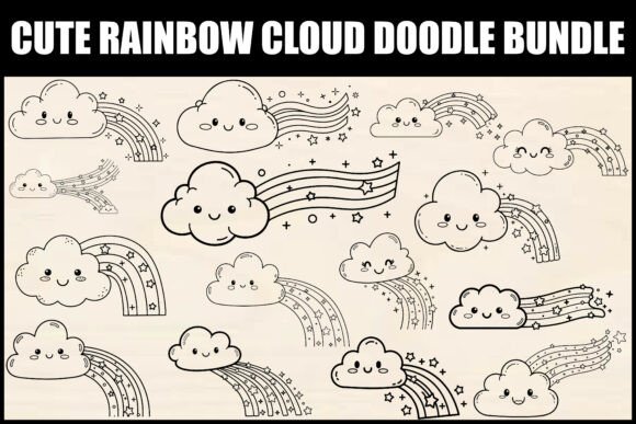 Cute Rainbow Cloud Doodle Bundle: Graphics & Illustrations for Handmade Joy