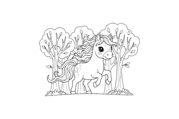 Cute Unicorn Magical Forest Vector: Graphics & Illustrations