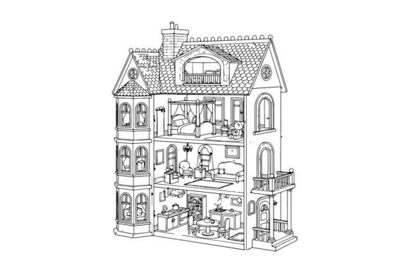 Dollhouse Interior Cross Section Vector: Graphics & Illustrations