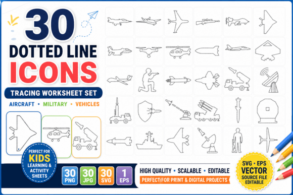 Dotted Line Icons for Graphics & Coloring Pages Amp