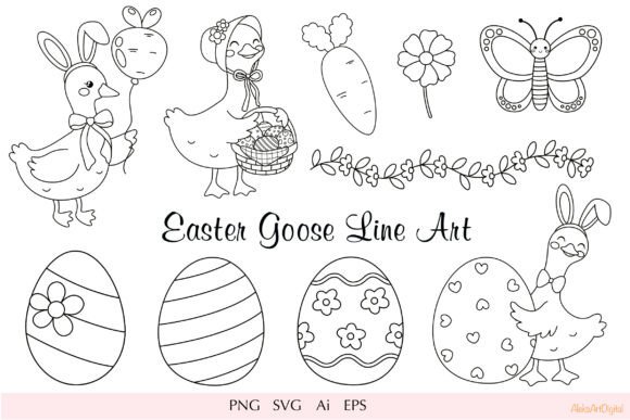 Easter Goose Line Art Clipart Part 3: Graphics & Illustrations
