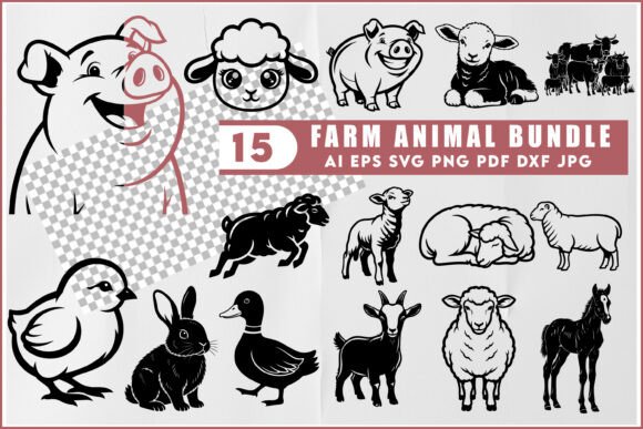 Farm Animal SVG Bundle Set: Graphics & Illustrations