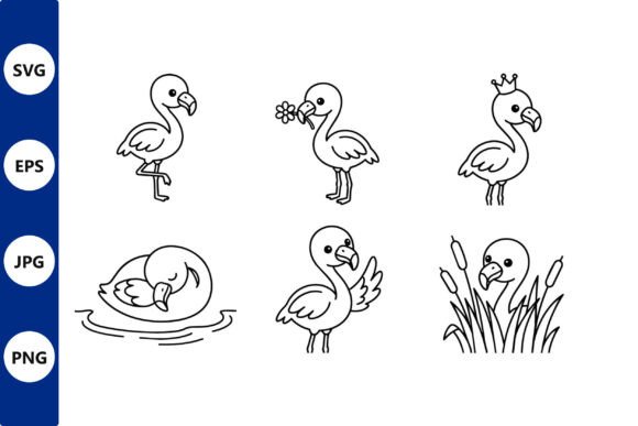 Flamingo Line Art Collection Crown Reeds Graphics