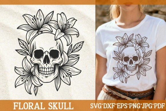 Floral Skull SVG: Gothic Graphics for Crafts