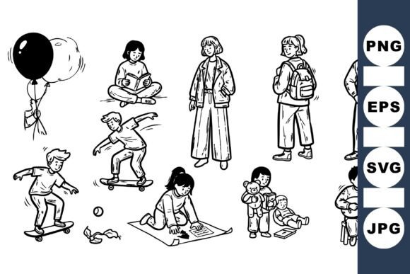 Hand Drawn Kids Activity Clipart for Graphics & Crafts