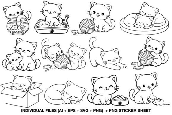Kawaii Cat Digital Stamp Bundle: Graphics for Crafts