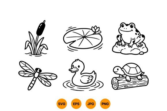 Pond Critters SVG Clipart: Whimsical Graphics & Illustrations