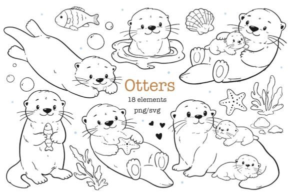 Sea Otter Outline Clipart PNG SVG: Graphics & Illustrations for Handmade Joy