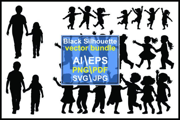 Silhouettes of Children and Adults Graphics & Illustrations