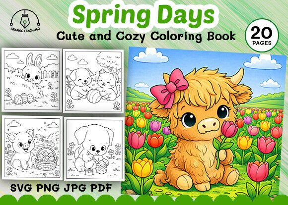 Spring Days Cozy & Cute Coloring Pages Amp Graphics